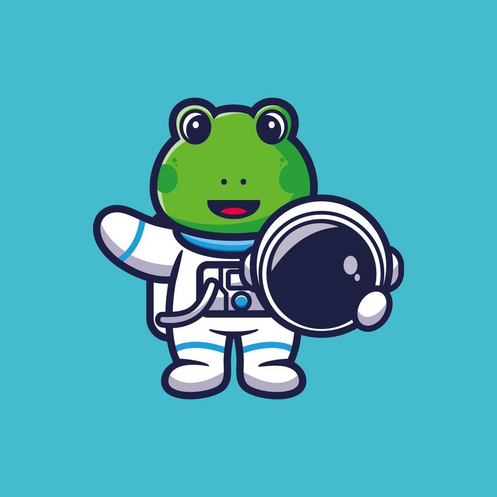 mignon, astronaute, grenouille, tenue, casque, dessin animé, vecteur, illustration vecteur