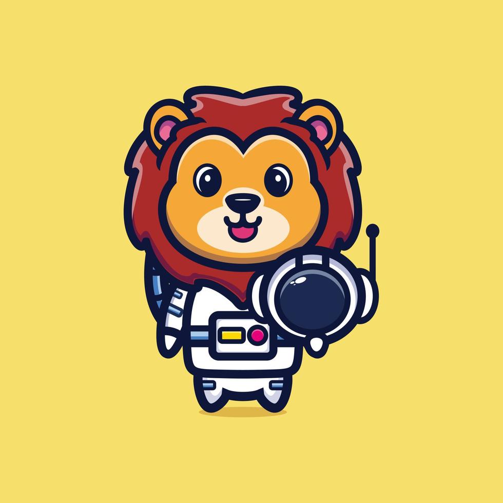 mignon, astronaute, lion, tenue, casque, dessin animé, vecteur, illustration vecteur