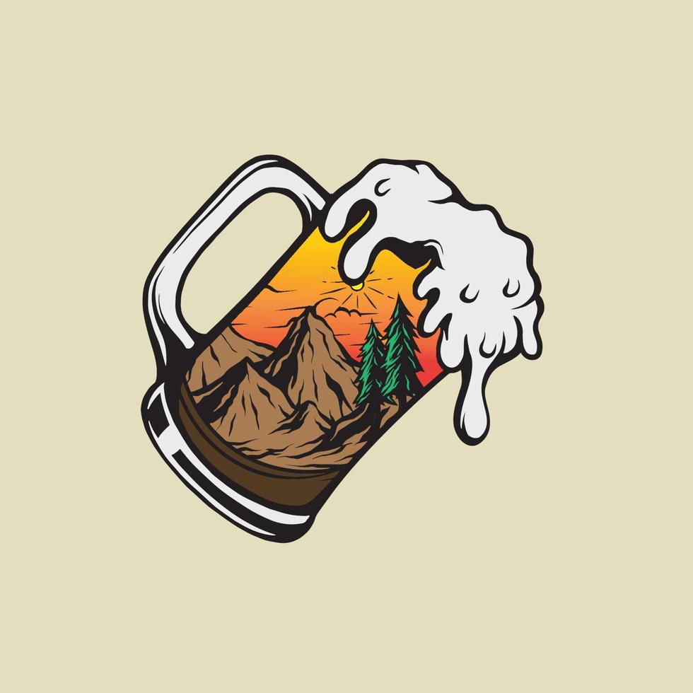 illustration de montagne vintage dans de la bière en verre vecteur