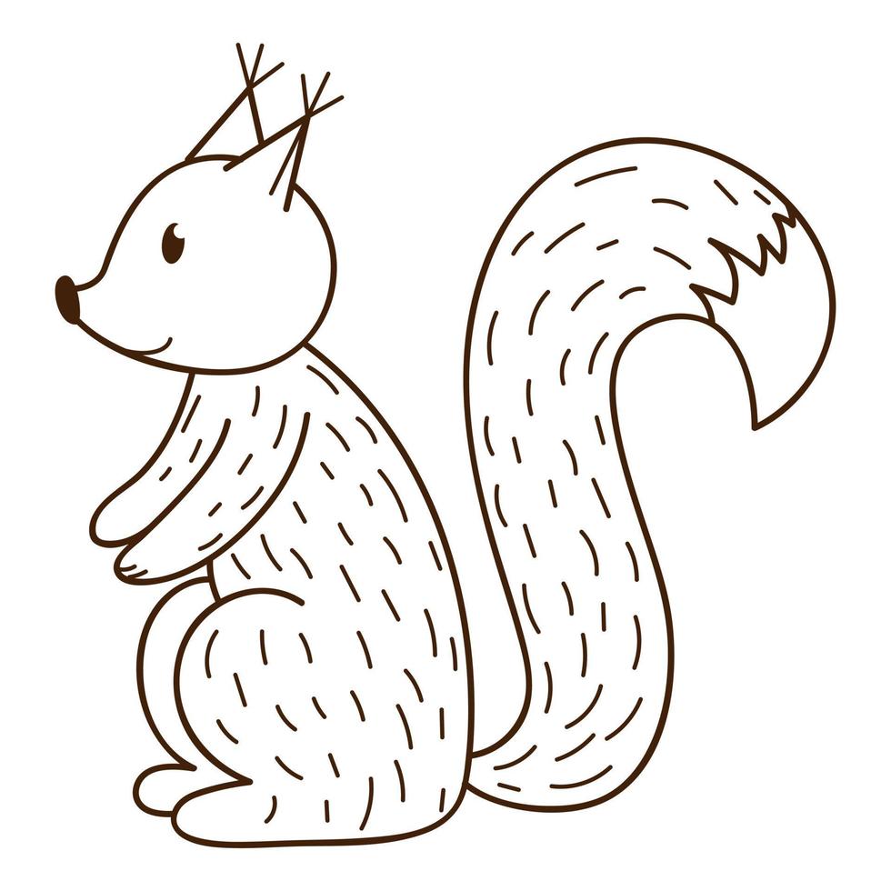 un simple écureuil mignon. un mammifère sauvage de la forêt. élément décoratif avec un contour. griffonnage, dessiné à la main. illustration vectorielle blanc noir. isolé sur fond blanc vecteur