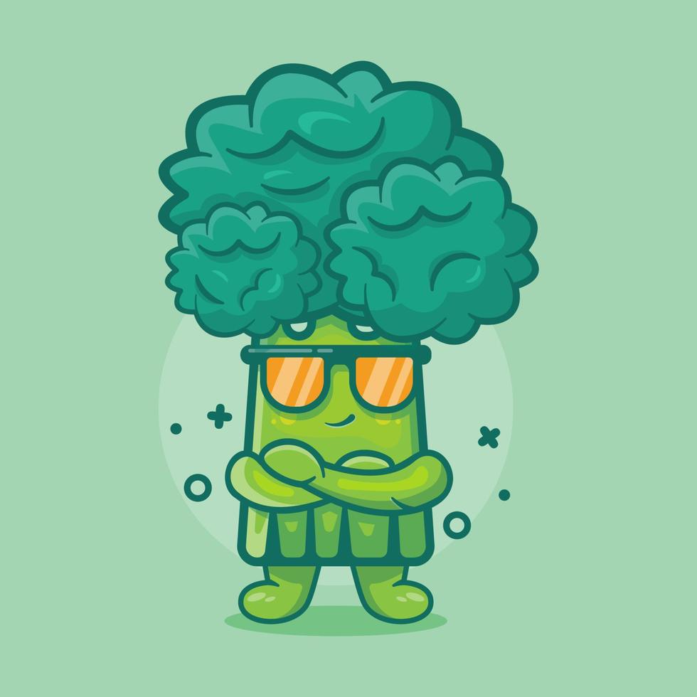 mascotte de personnage de légume brocoli avec expression cool dessin animé isolé dans un style plat vecteur