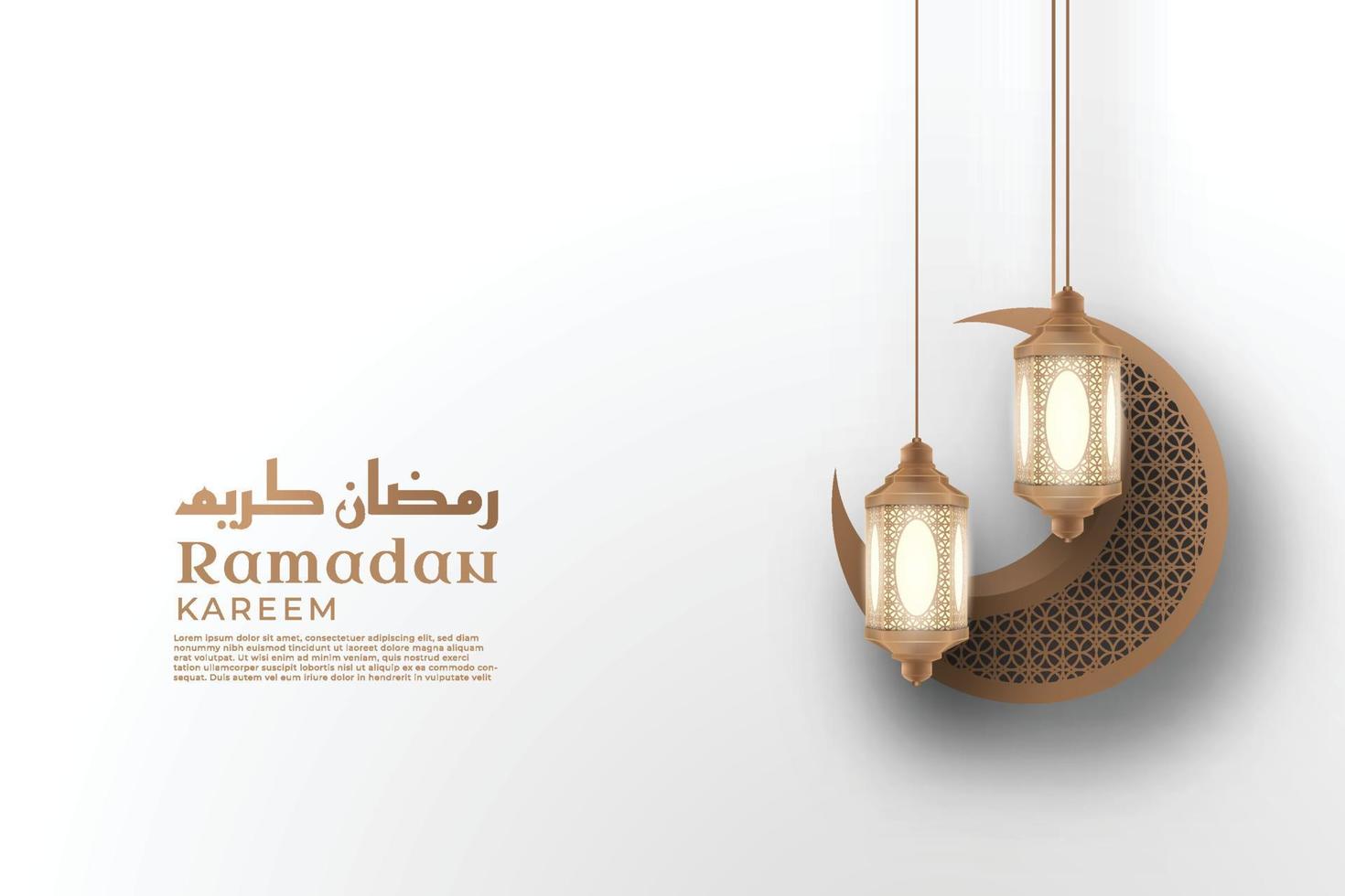 fond réaliste de ramadan kareem avec lune et vecteur premium de lanterne suspendue