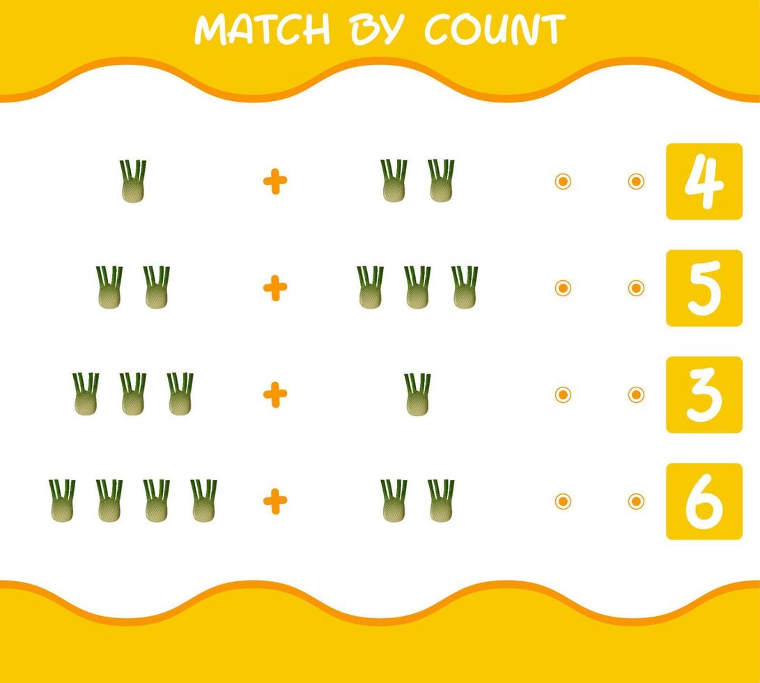 match par nombre de fenouil de dessin animé. match et jeu de comptage. jeu éducatif pour les enfants d'âge préscolaire et les tout-petits vecteur