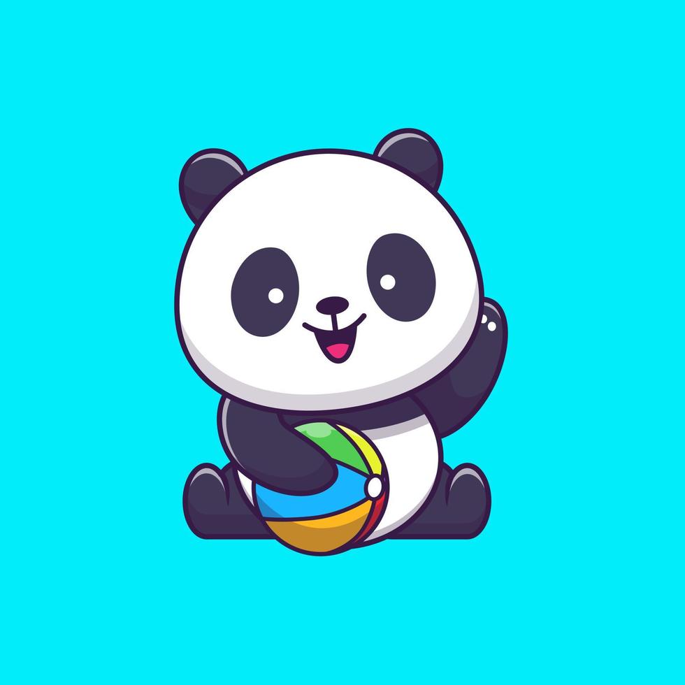 panda mignon jouant à l'illustration d'icône de vecteur de dessin animé de balle. concept d'icône de sport animal isolé vecteur premium. style de dessin animé plat