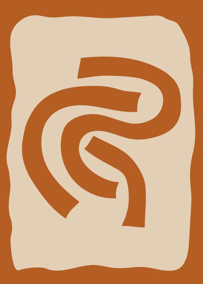 affiche abstraite dans un plat de style boho moderne. carte postale contemporaine sur fond marron avec ligne. illustration vectorielle sur carte de voeux vecteur