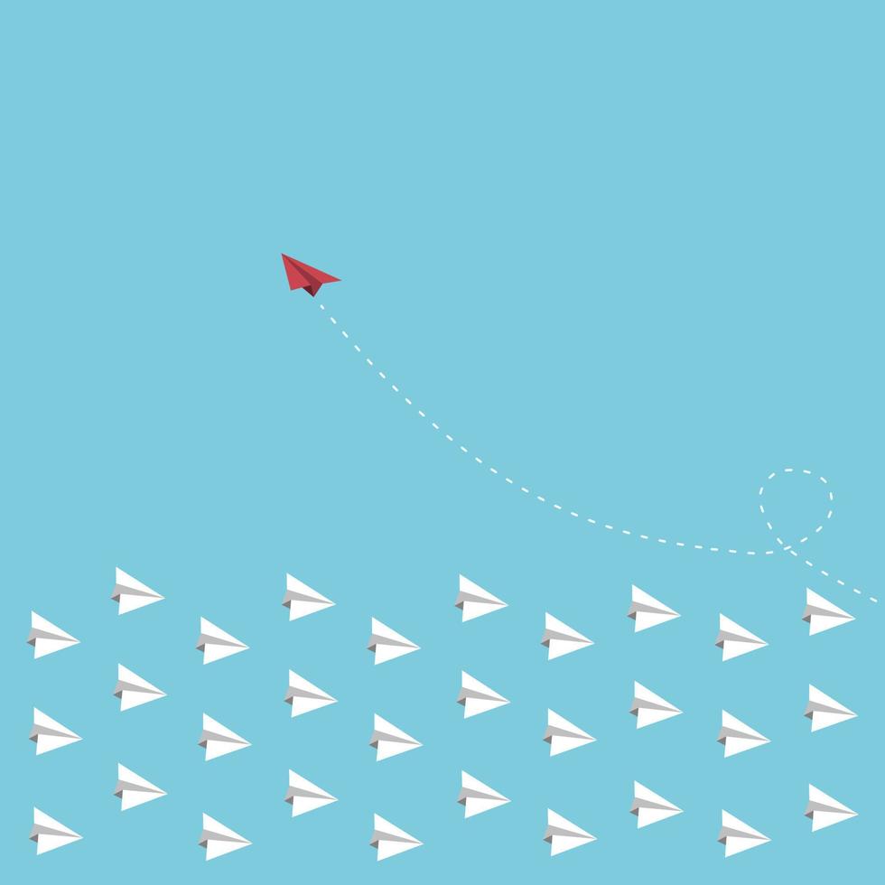 la mouche en papier rouge traverse des avions en papier blanc, pensez au concept de différence. vecteur