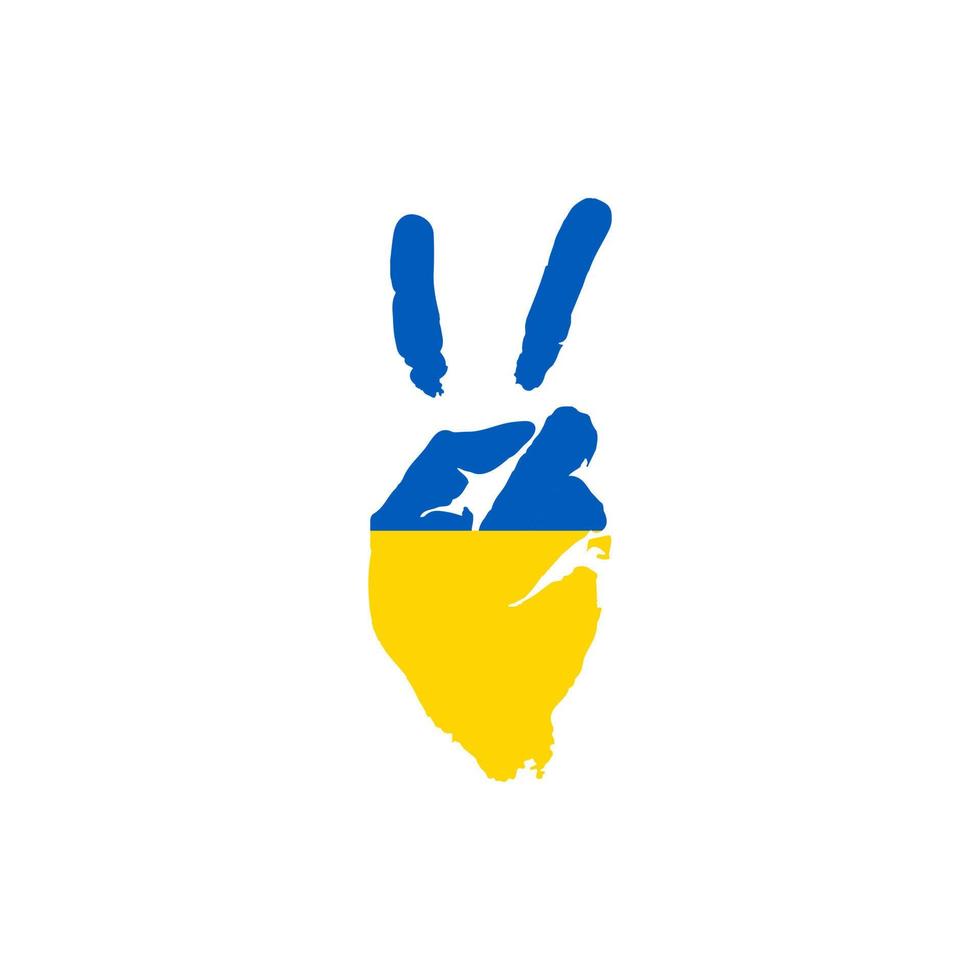 main avec deux doigts vers le haut geste dans le drapeau national de l'ukraine de couleur comme symbole de la victoire vecteur