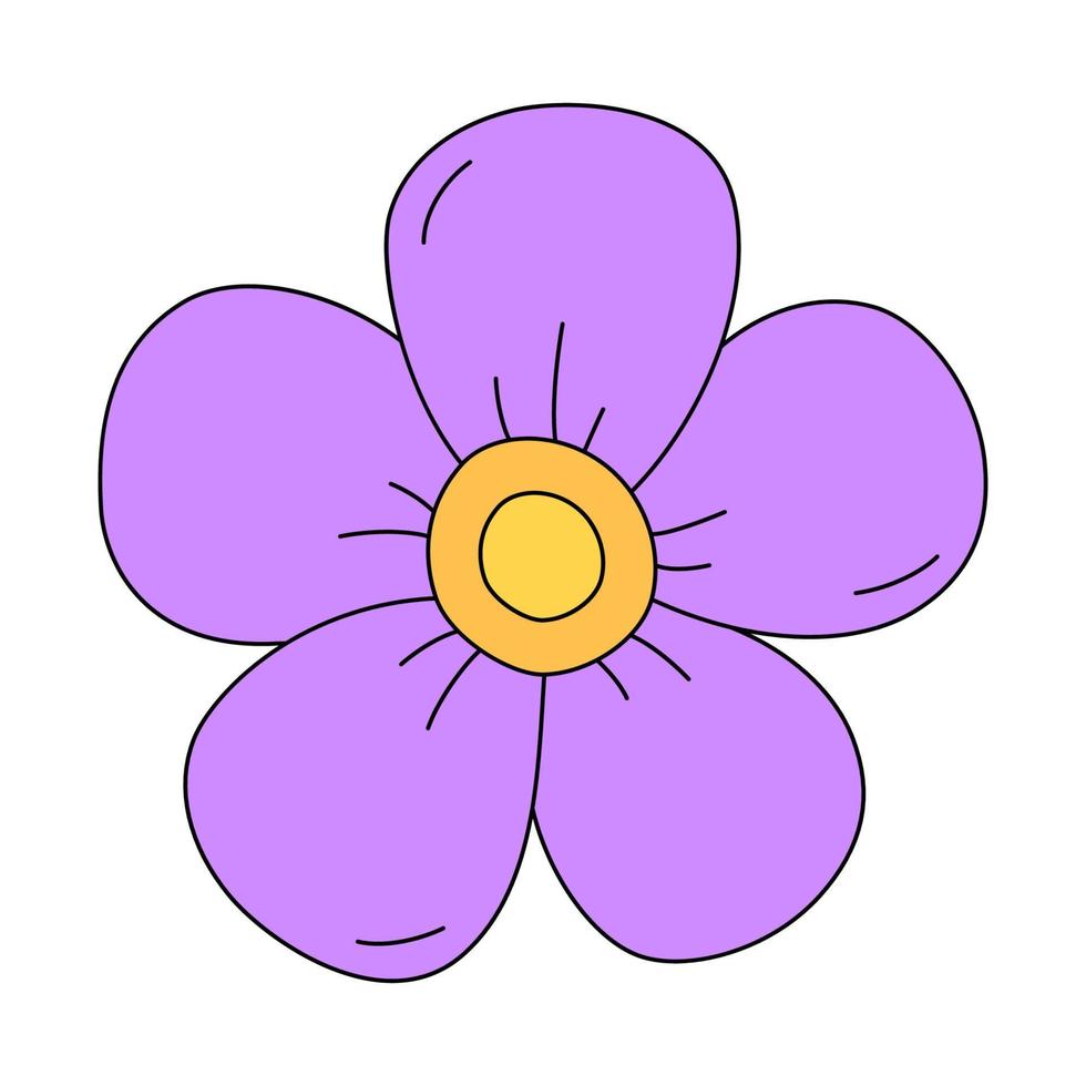 la fleur violette dans un style de dessin animé traditionnel. illustration vectorielle isolée sur fond blanc. symbole de la fleur et du jardinage. image pour autocollant, impression, affiche, carte de voeux vecteur