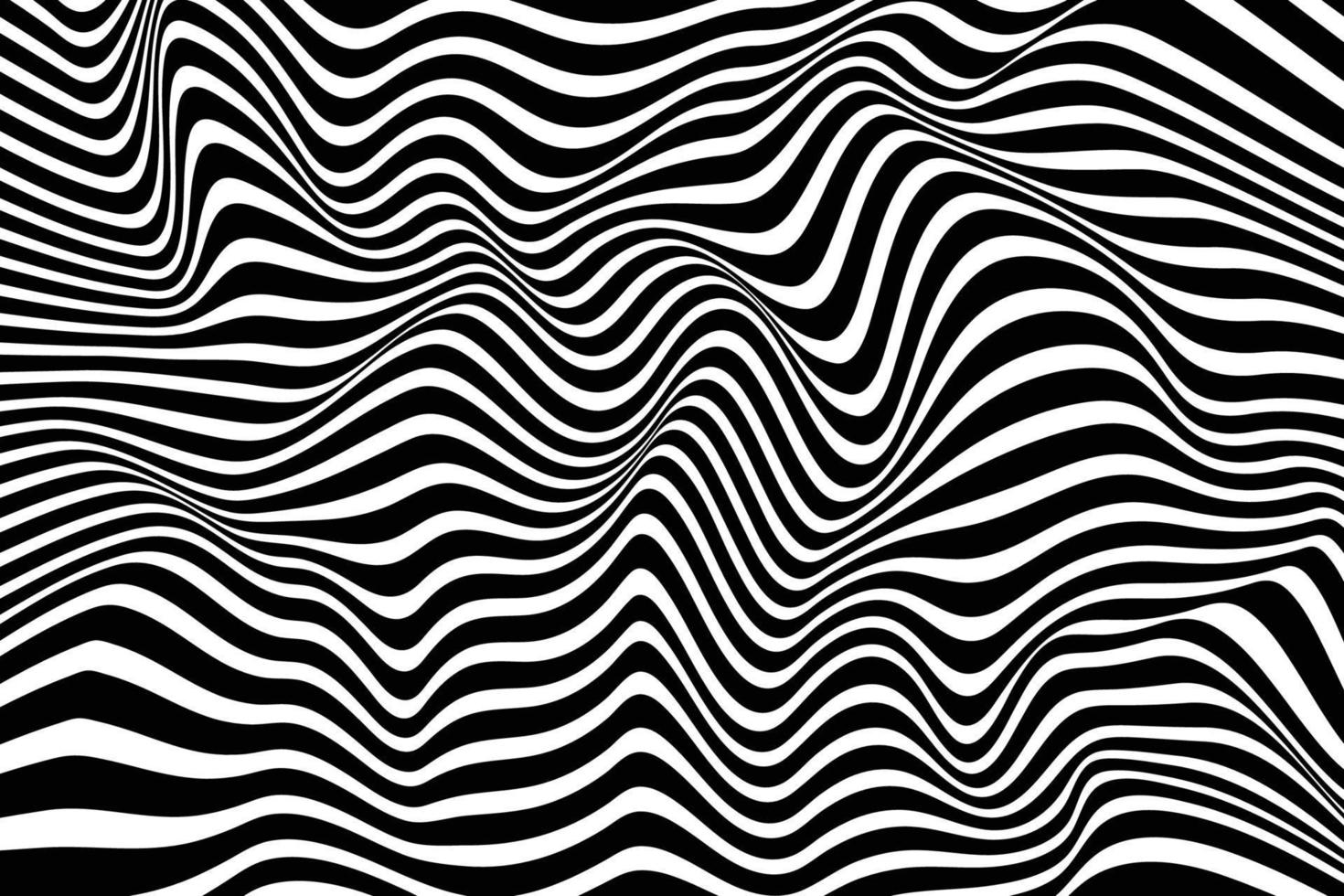 abstrait vague rayé noir et blanc. surface élégante de motif de rayures incurvées. art de l'illusion d'optique. texture de fond de zèbre ondulé géométrique numérique vecteur