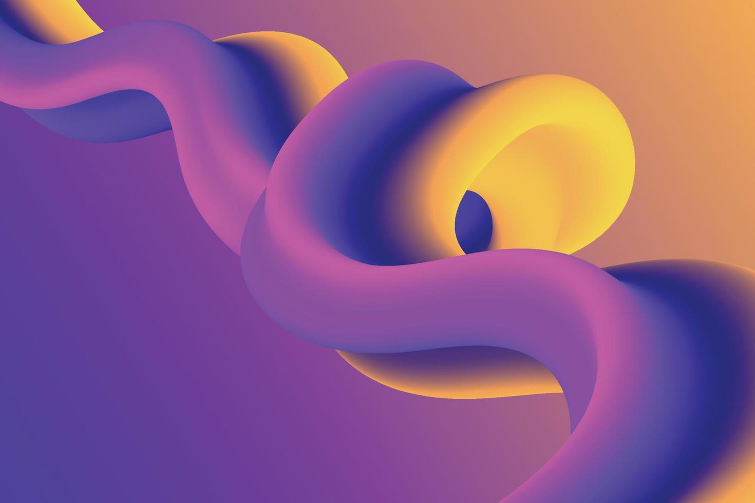 forme torsadée liquide néon tendance. fond d'onde incurvée à gradient liquide abstrait. illustration élégante d'objet tourbillon ultraviolet et jaune vecteur