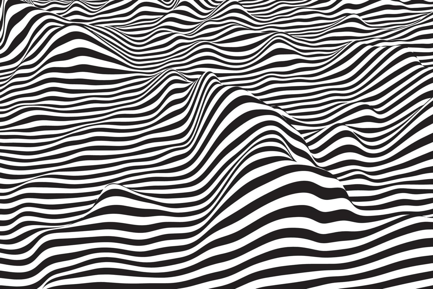 illustration abstraite de la mer rayée. conception d'illusion d'optique liquide numérique. fond de vague fluide noir et blanc à la mode vecteur