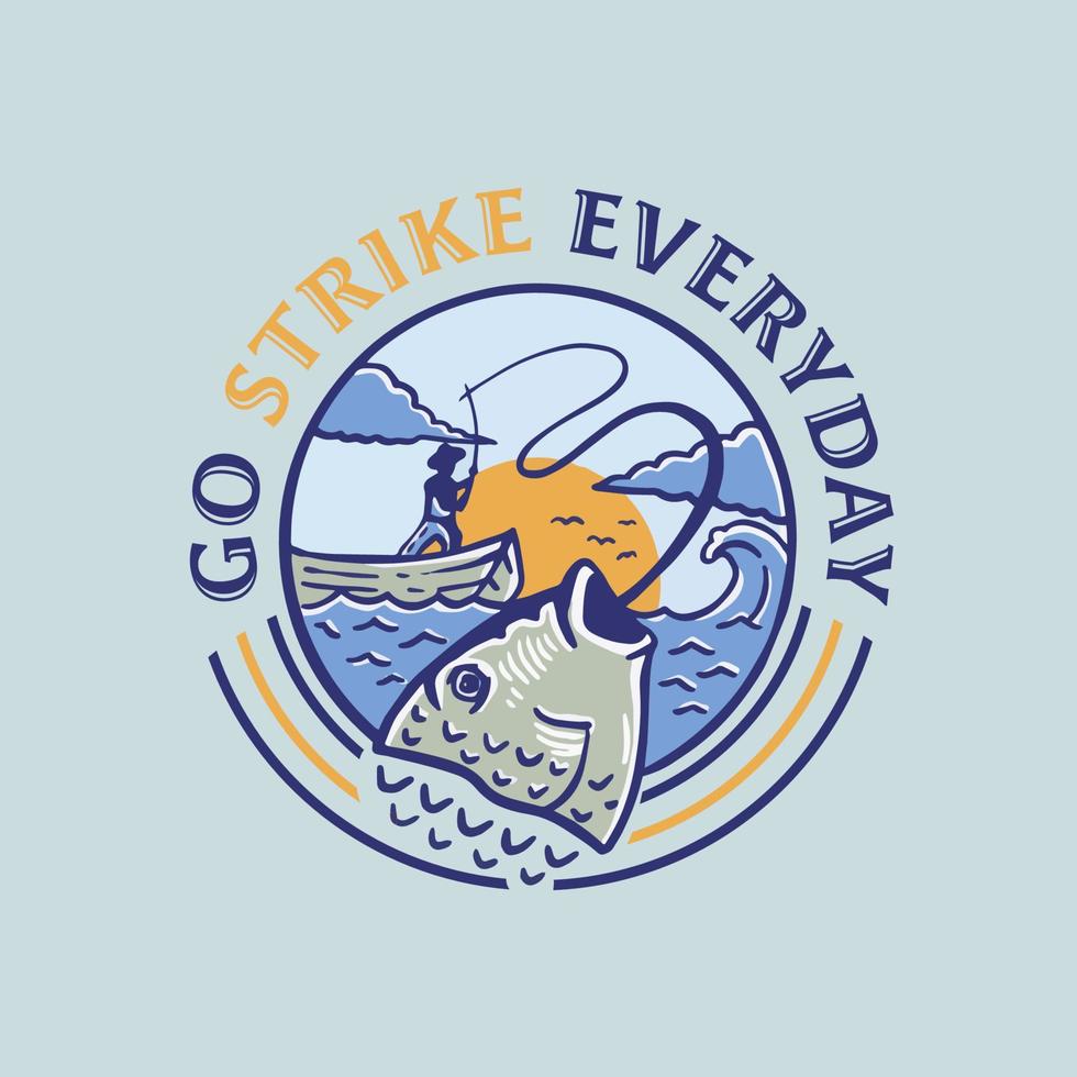insigne de logo de pêche dessiné à la main vecteur