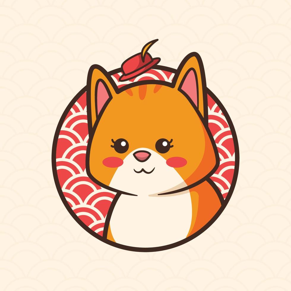 concept de logo de chat mignon avec ornement de motif chinois vecteur