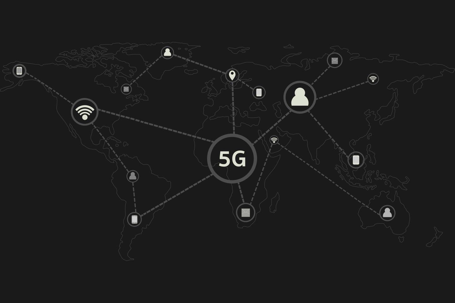 Infographie 5g et carte du monde, connectant les gens à la communication en ligne. vecteur