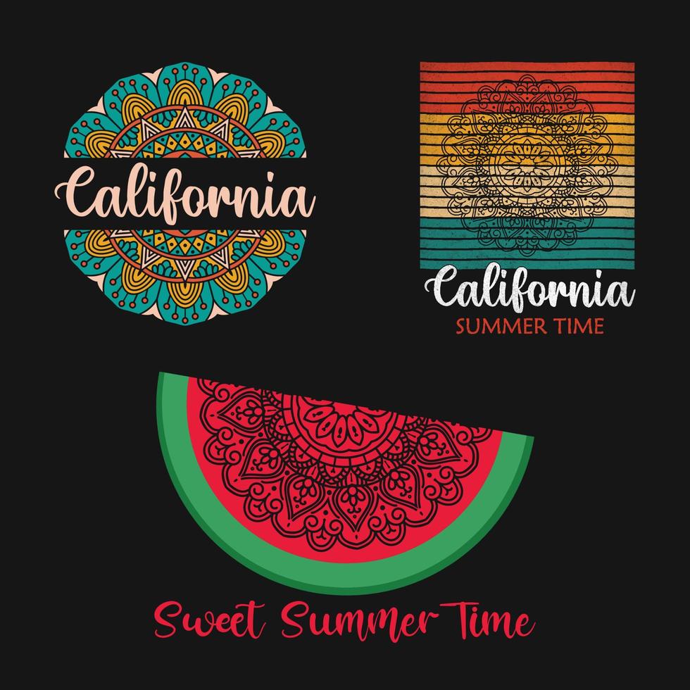 t-shirt mandala été californie plage surf vecteur