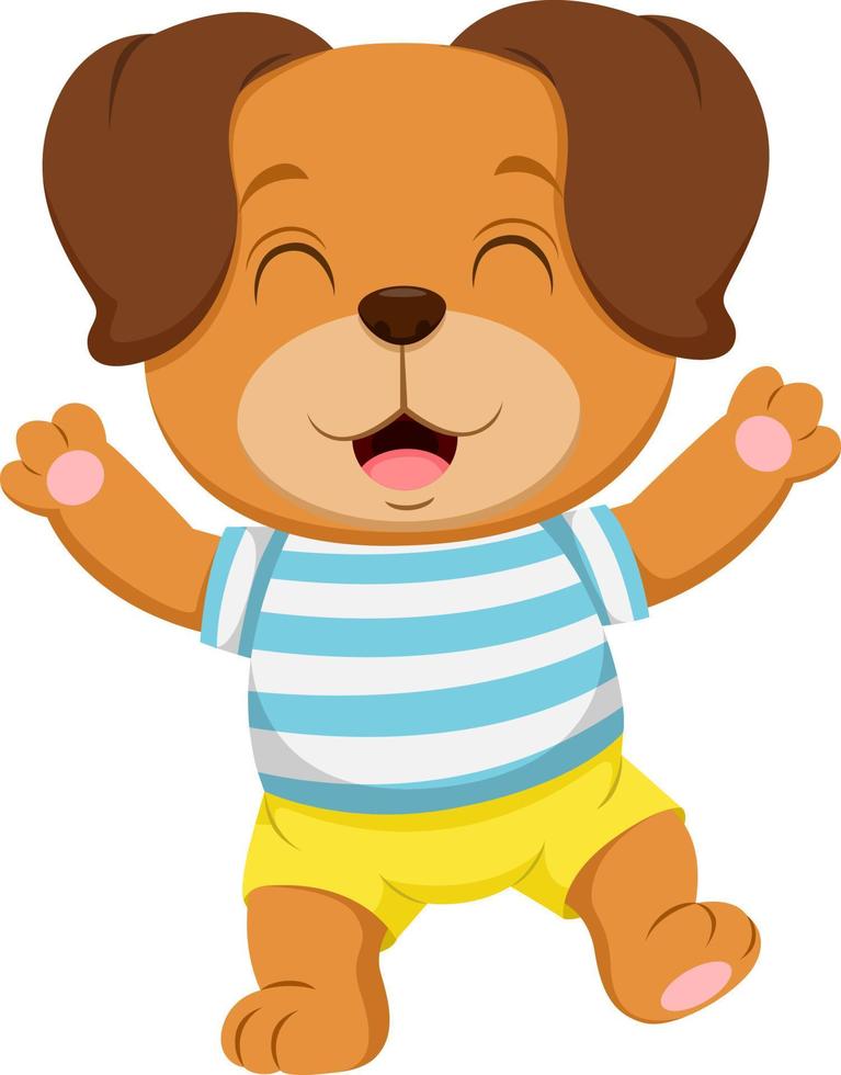 dessin animé heureux petit chien dessin animé agitant la main vecteur