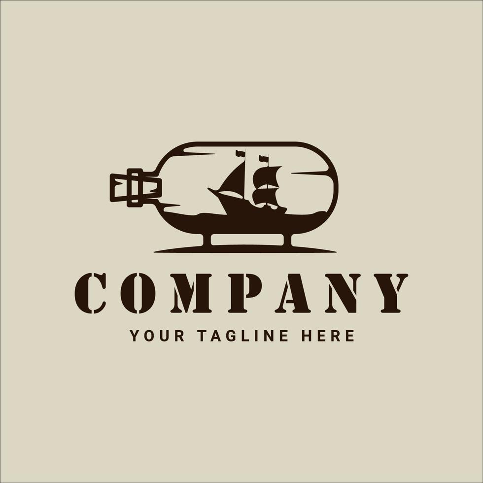 voilier à l'intérieur du logo de la bouteille illustration vectorielle vintage modèle icône conception graphique. signe ou symbole de concept miniature de voilier rétro pour les affaires de magasin et t-shirt imprimé de voyage vecteur