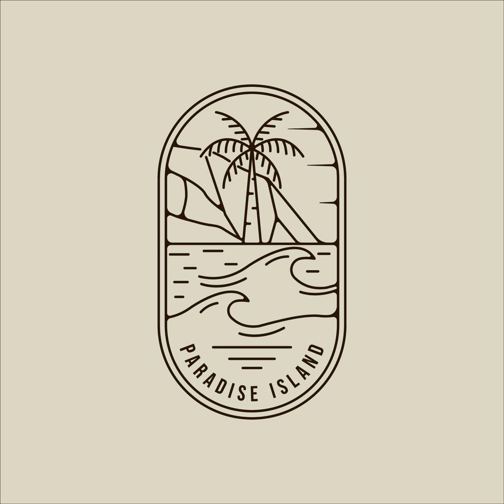 palmier logo dessin au trait simple vecteur illustration minimaliste modèle icône conception graphique. signe ou symbole de l'île ou de la plage pour les affaires de plein air de voyage ou d'aventure avec badge et typographie