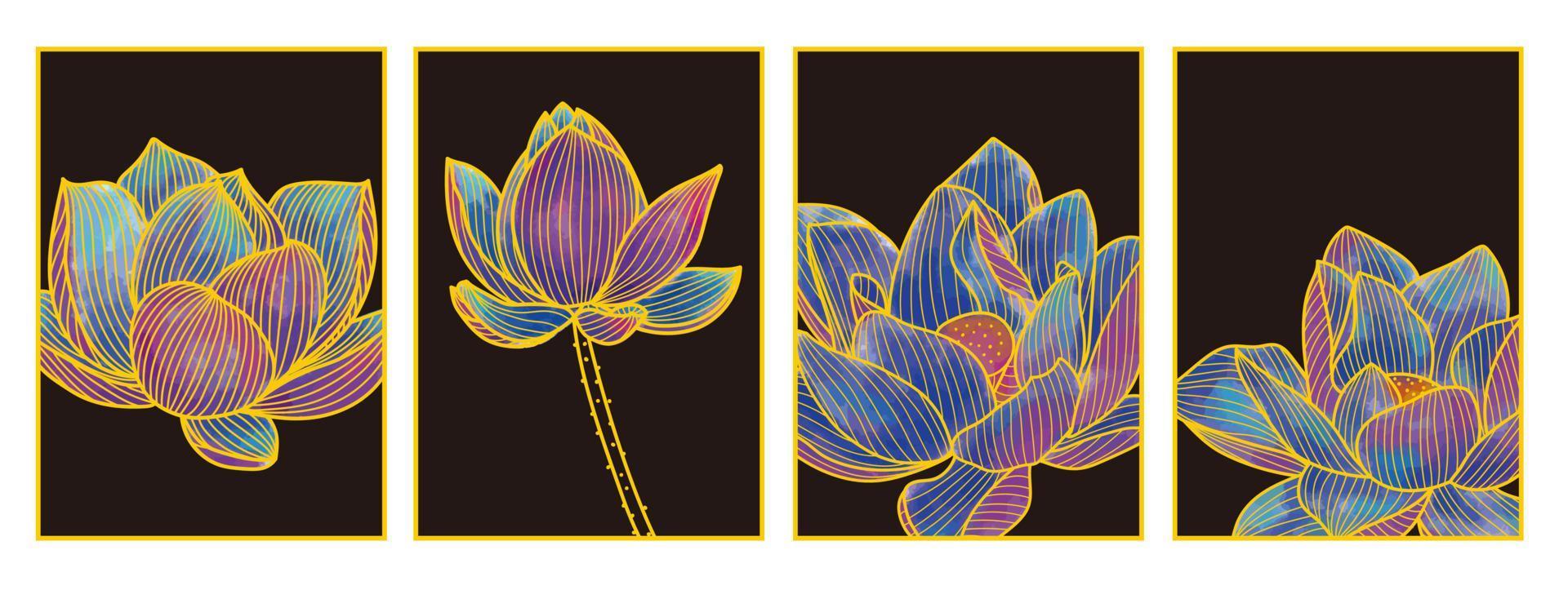 papier peint fleur de lotus de luxe fond noir et doré art moderne papier peint mural vecteur