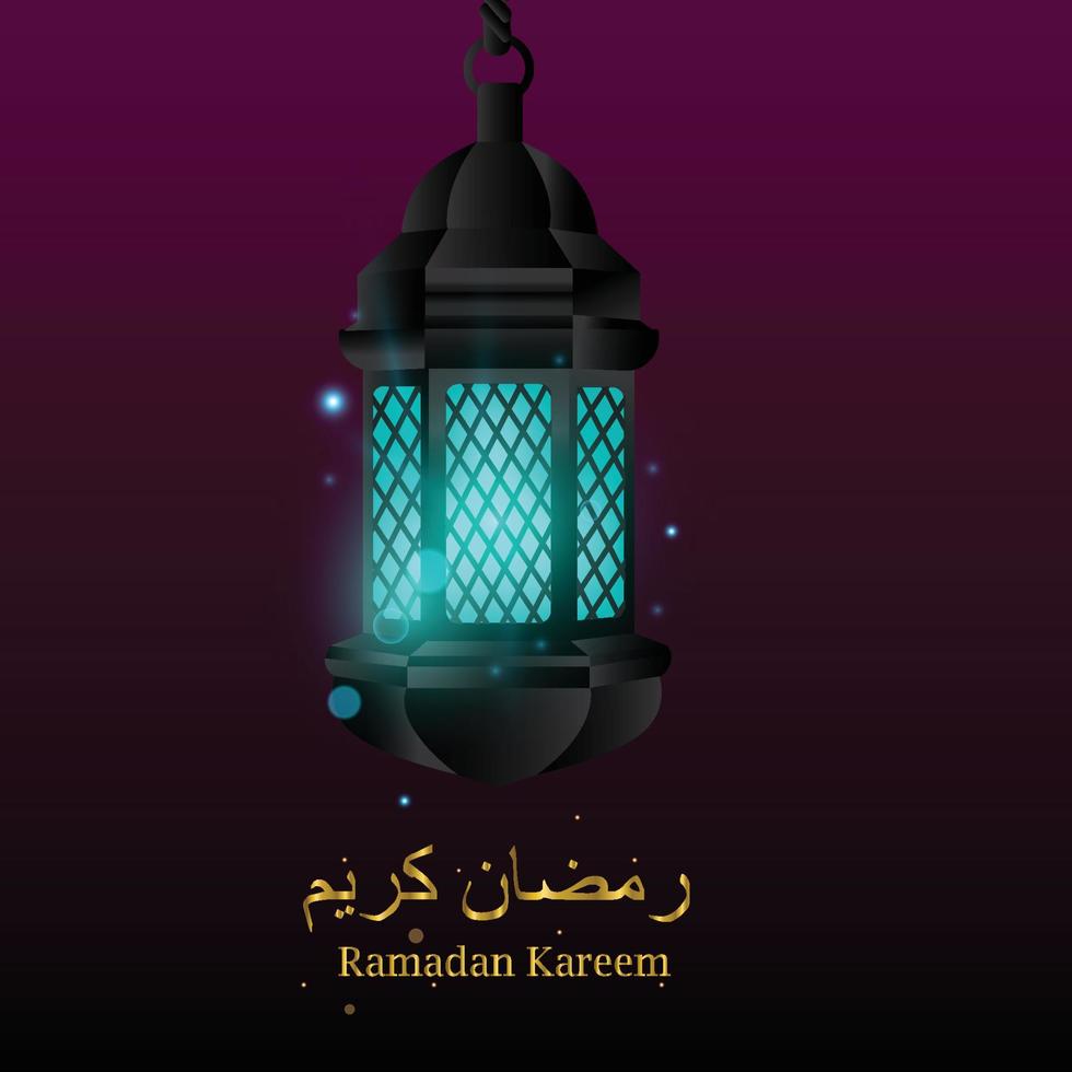 lumières du ramadan en bleu et décorations d'écriture arabe en or vecteur