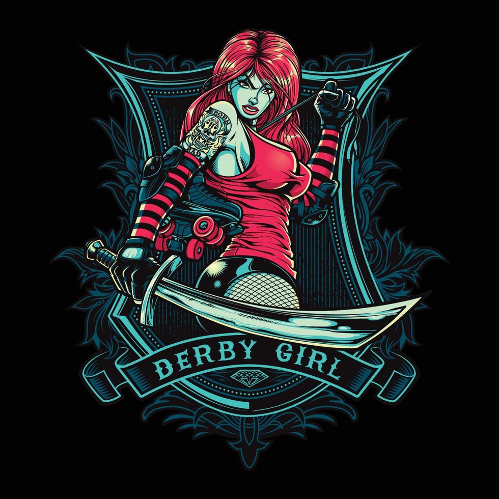 derby girl roller derby t shirt.can être utilisé pour l'impression de t-shirt, l'impression de tasse, les oreillers, la conception d'impression de mode, les vêtements pour enfants, la douche de bébé, les salutations et les cartes postales. conception de t-shirt vecteur