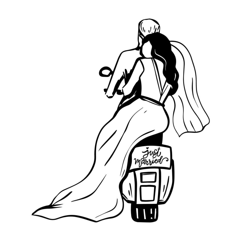 illustration vectorielle de moto juste mariée. grande conception à toutes fins. conception de bannière de famille heureuse. vecteur