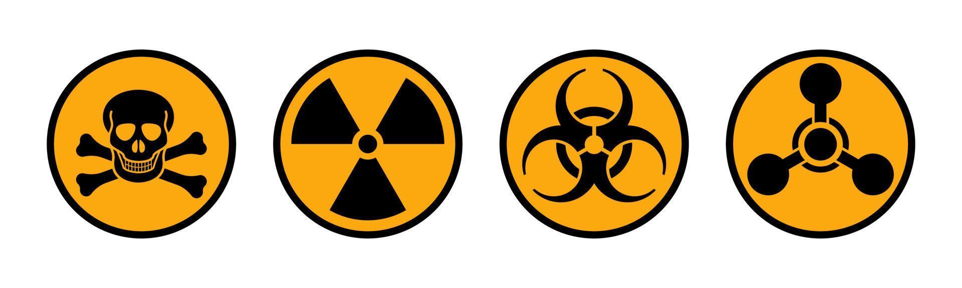 signe de menace radioactive et toxique. danger toxique et radioactif de contamination et utiliser des armes biologiques. utilisation de substances chimiques vénéneuses et poison de dommages vectoriels rapides. vecteur