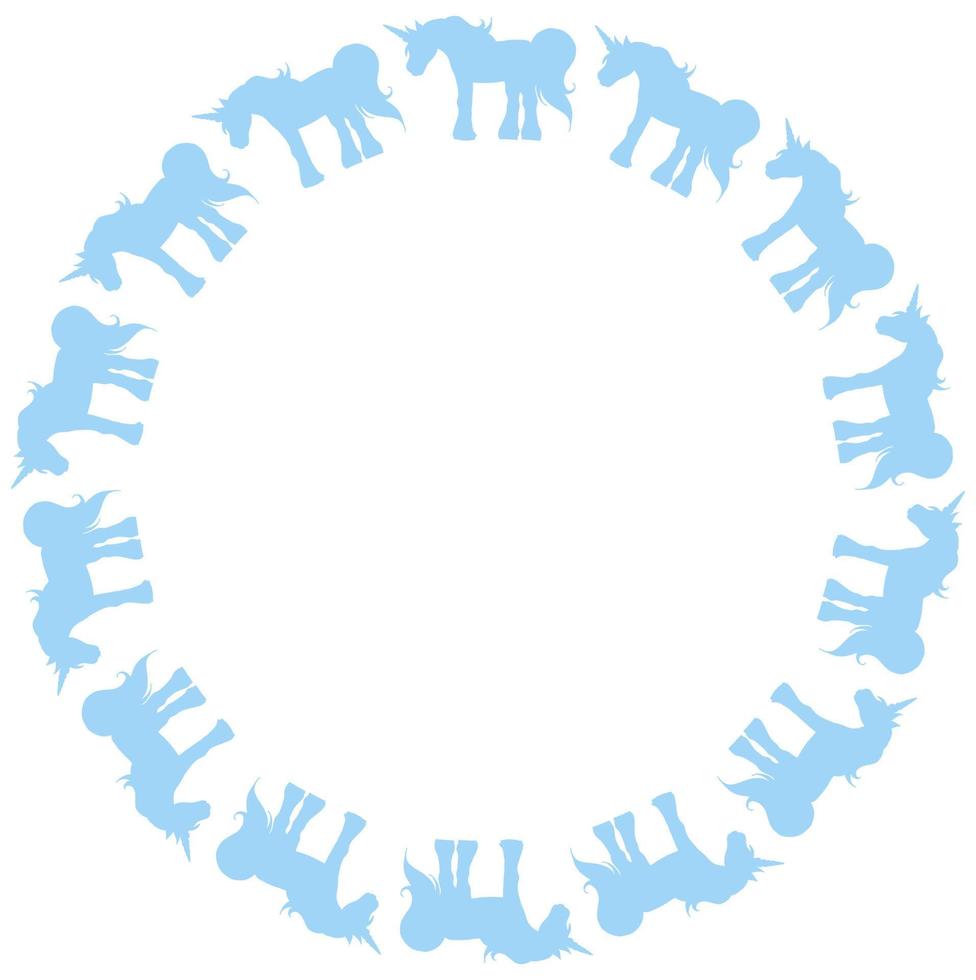cadre rond avec une licorne bleue intéressante sur fond blanc. image vectorielle. vecteur