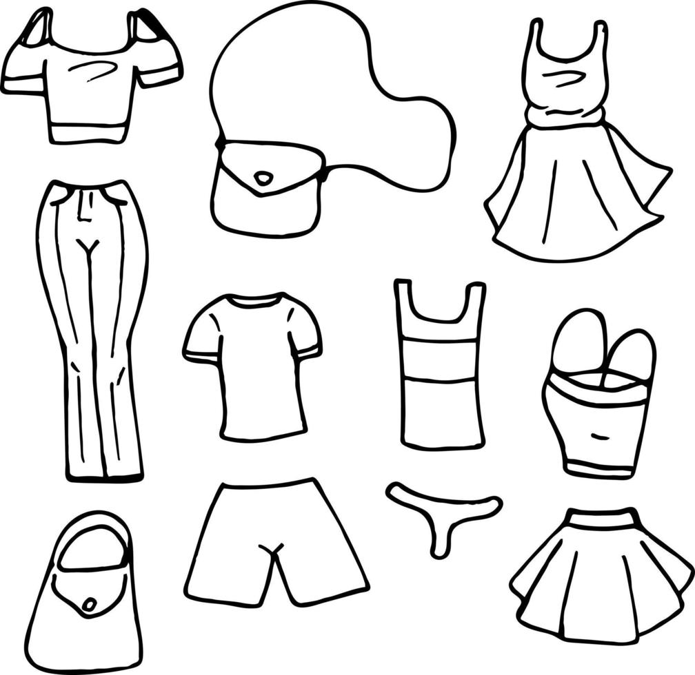 sertie de vêtements en noir et blanc sur fond blanc. image vectorielle. vecteur
