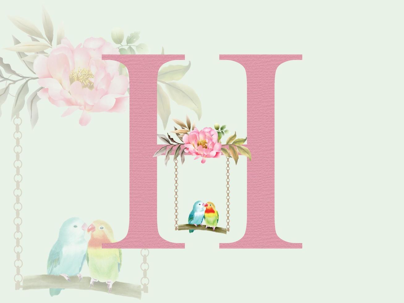 bel alphabet h avec bouquet floral vecteur