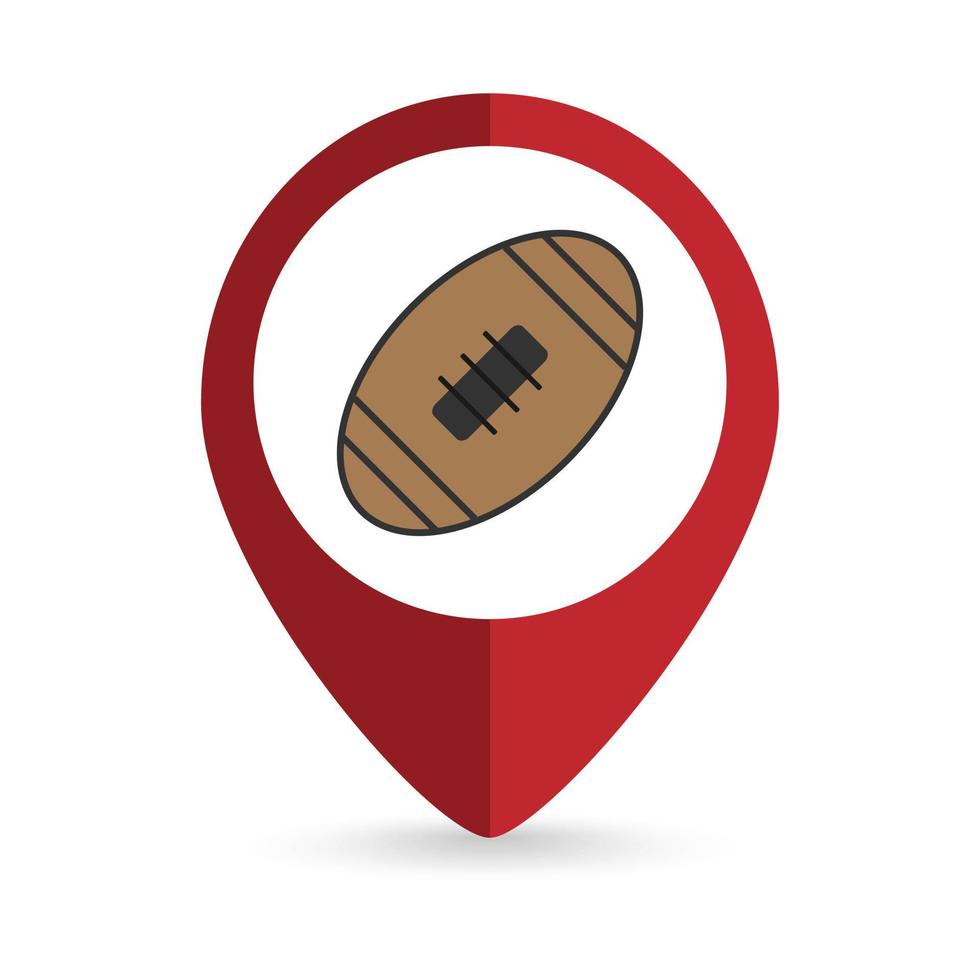 pointeur de carte avec icône de ballon de rugby. illustration vectorielle. vecteur