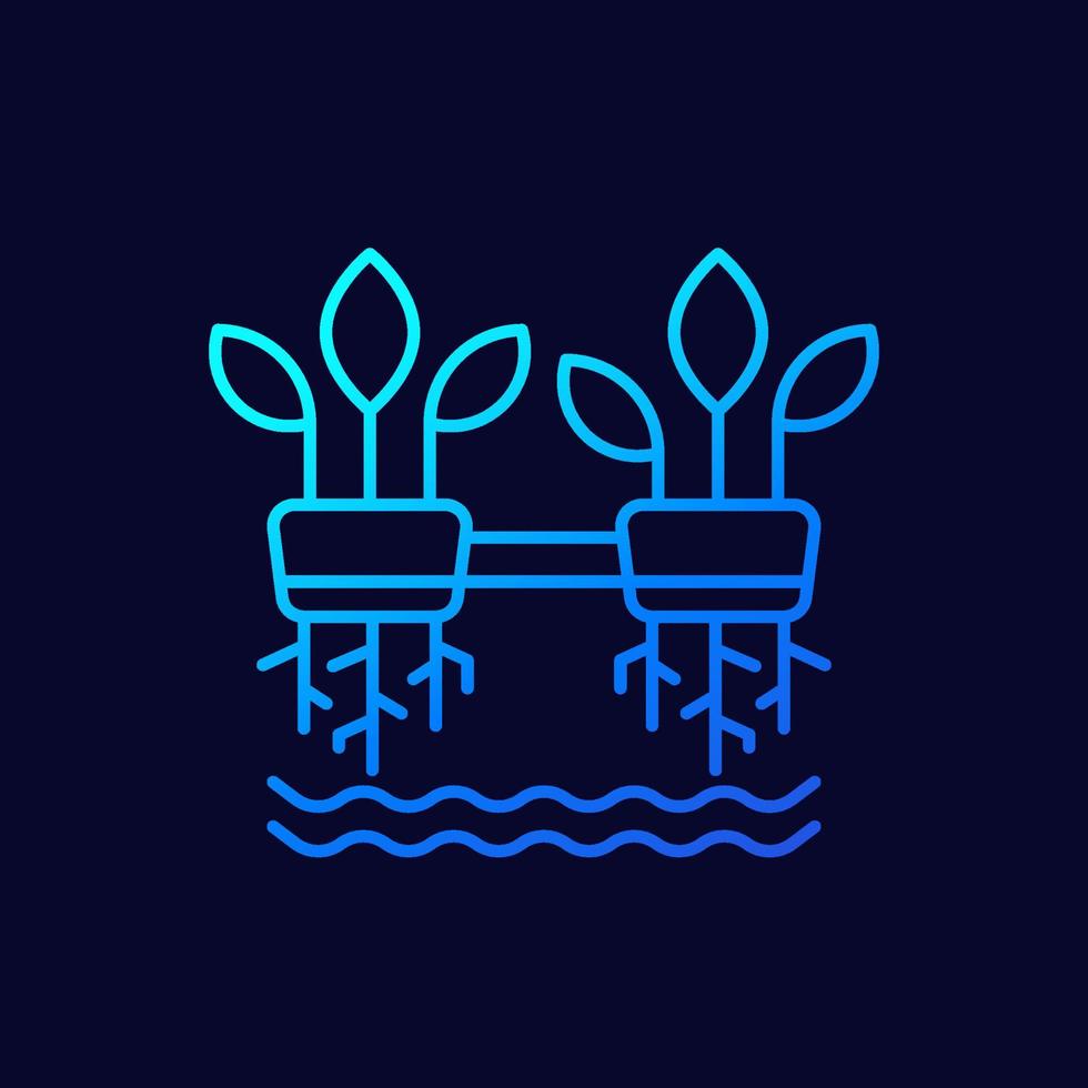 icône de vecteur de ligne hydroponique avec des plantes