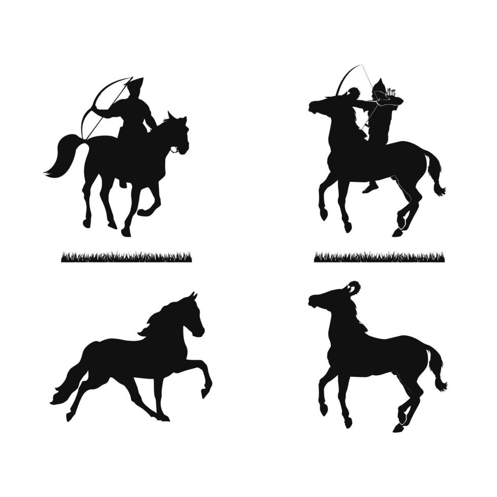 courageux hussard et cheval silhouette illustration vecteur modèle