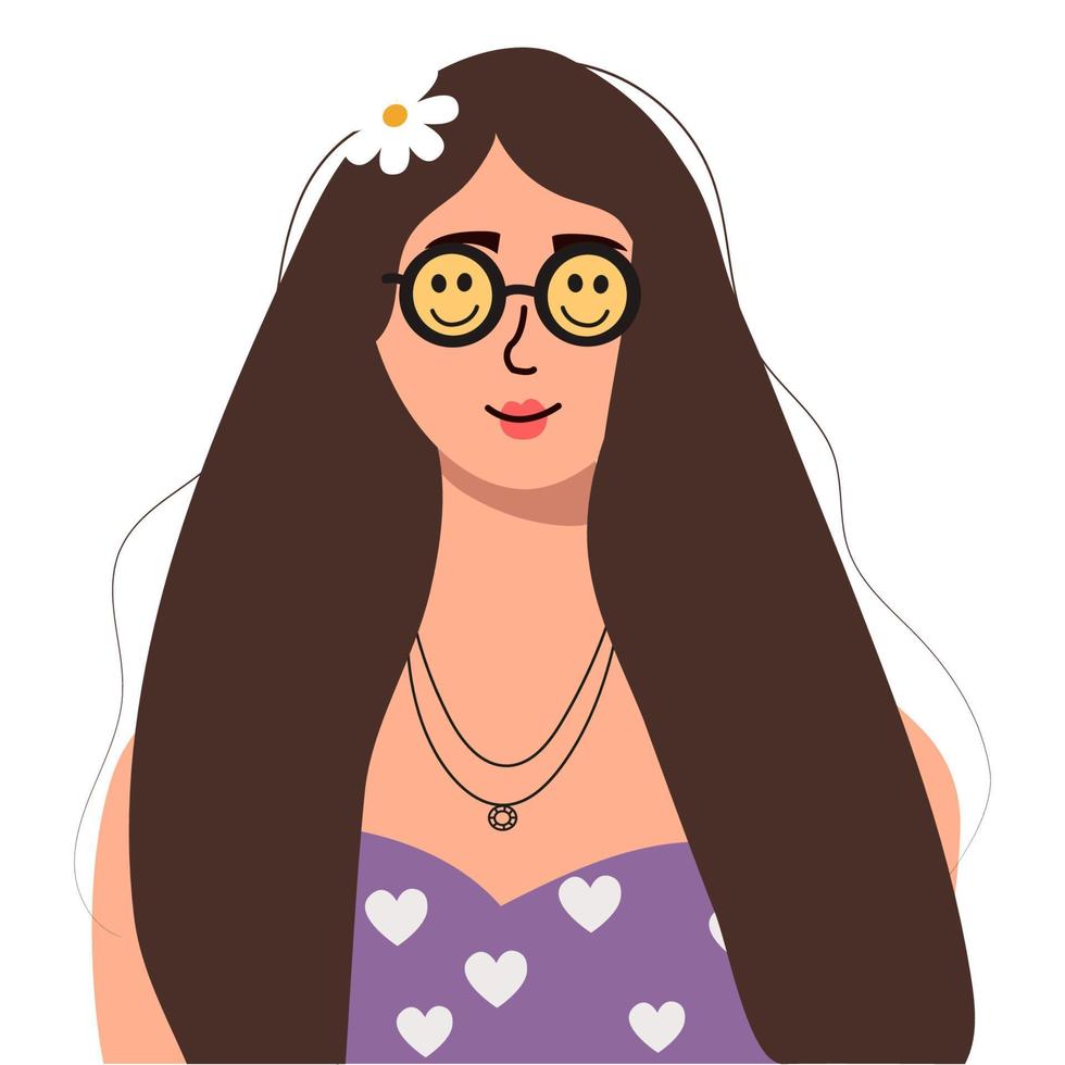 illustration vectorielle d'une belle femme avec une fleur sur la tête et des lunettes de soleil vecteur