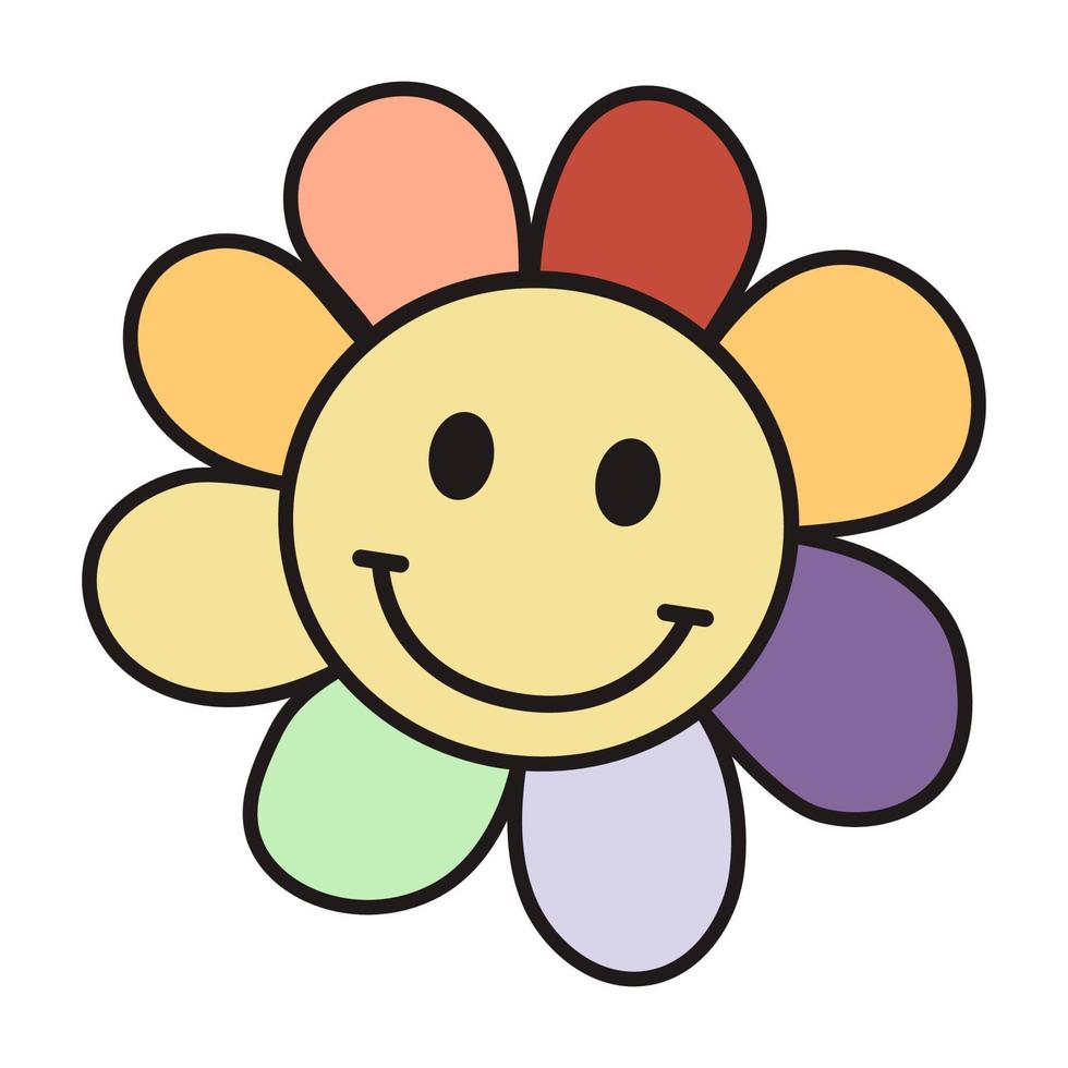 fleur drôle avec sourire. illustration de dessin animé mignon. vecteur