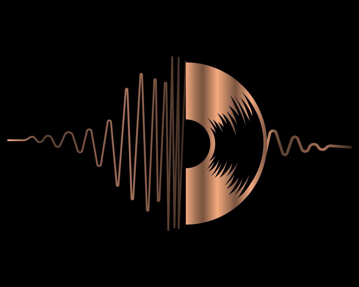 illustration musicale, disque vinyle doré et graphique sonore abstrait sur fond noir. logo de style rétro, icône vecteur