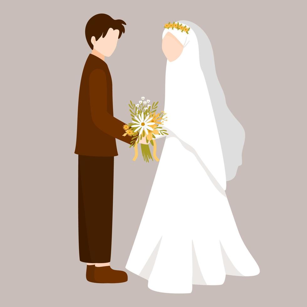 illustration de couple de mariage musulman plat vecteur