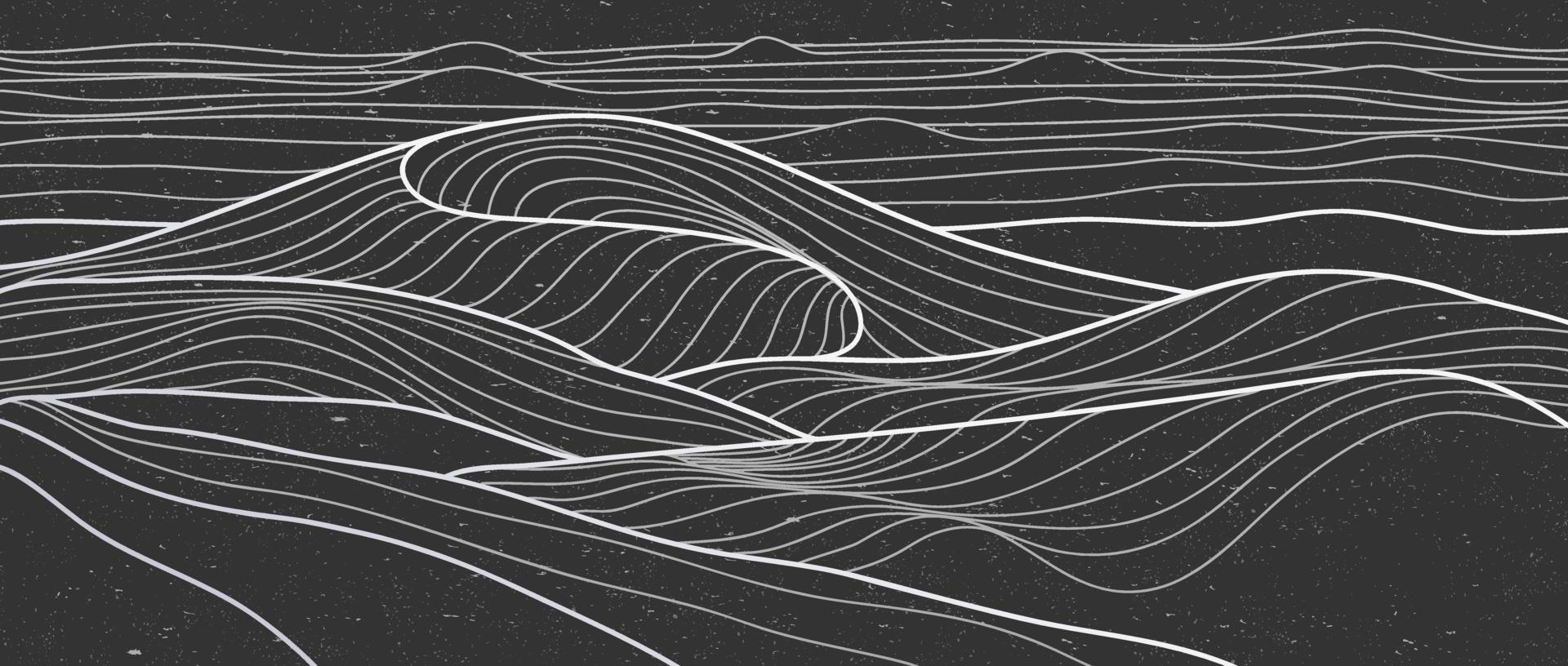 impression d'art de ligne de désert de montagne. conception de papier peint pour le fond de la couverture. paysages d'arrière-plans esthétiques contemporains abstraits. illustrations vectorielles vecteur