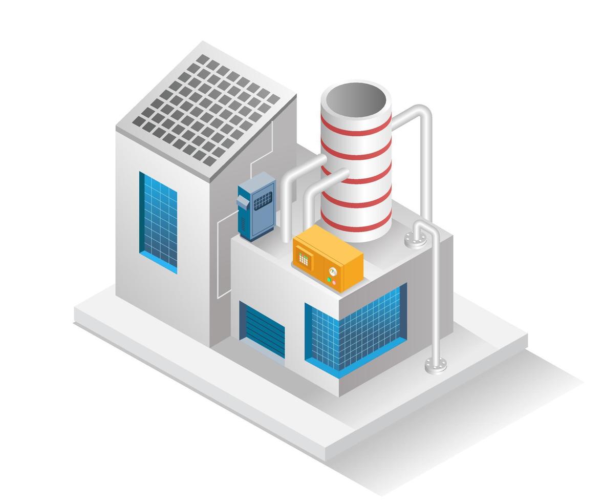 illustration de concept isométrique plat. bâtiment d'usine avec cheminée vecteur