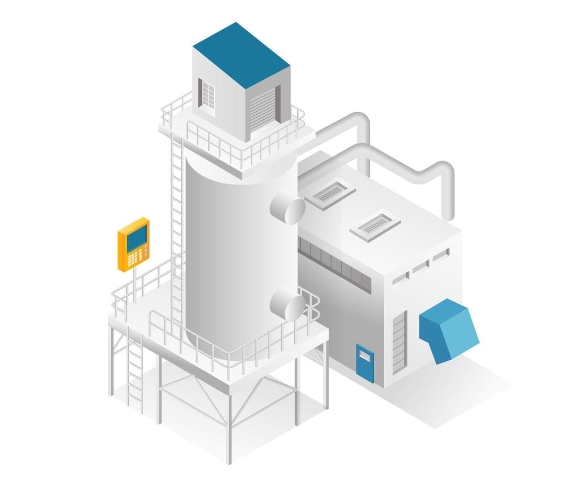 concept d'illustration isométrique à plat. cheminées et ventilateurs de l'industrie pétrolière et gazière vecteur