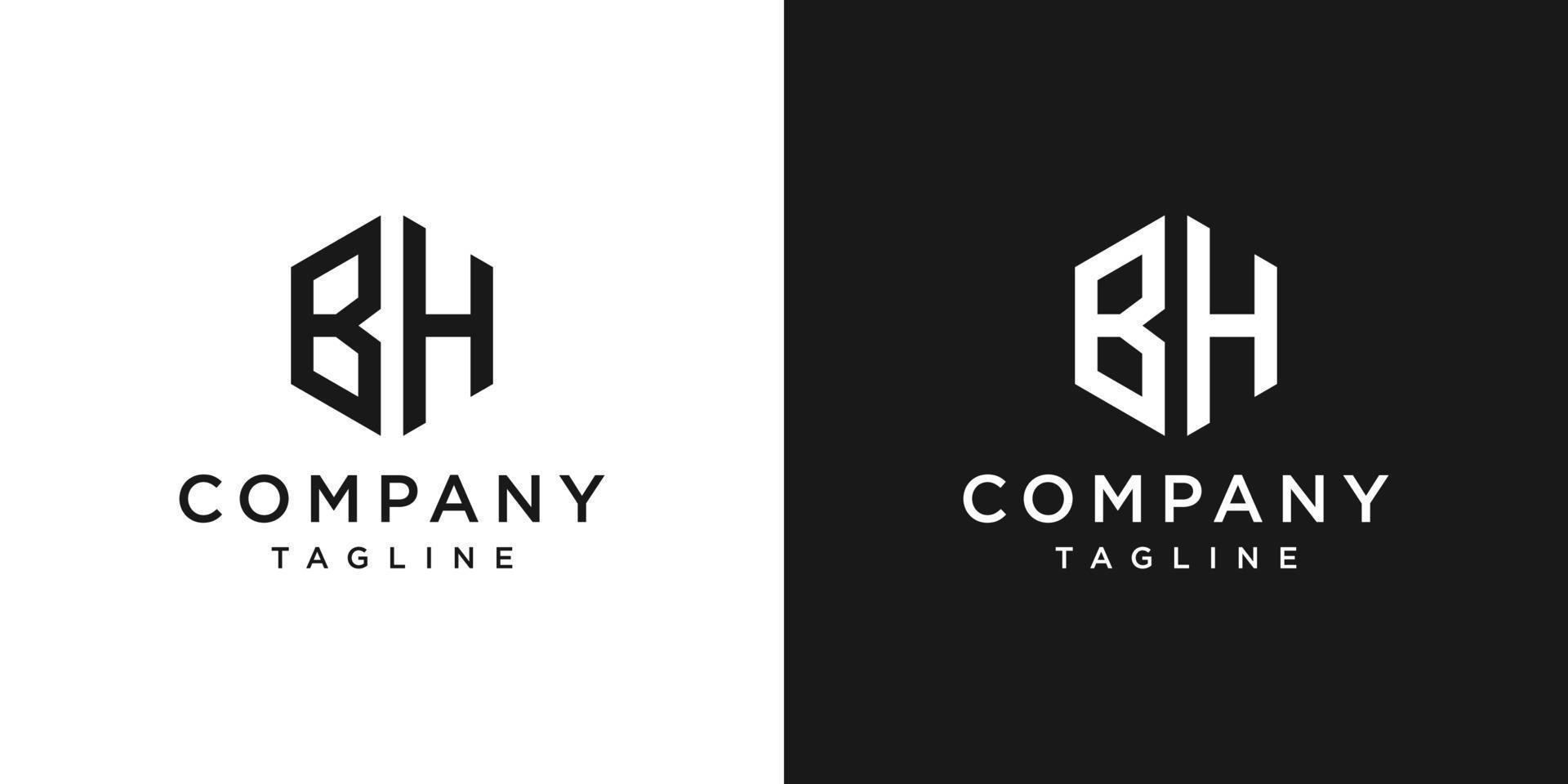 lettre créative bh monogramme hexagone logo design icône modèle fond blanc et noir vecteur