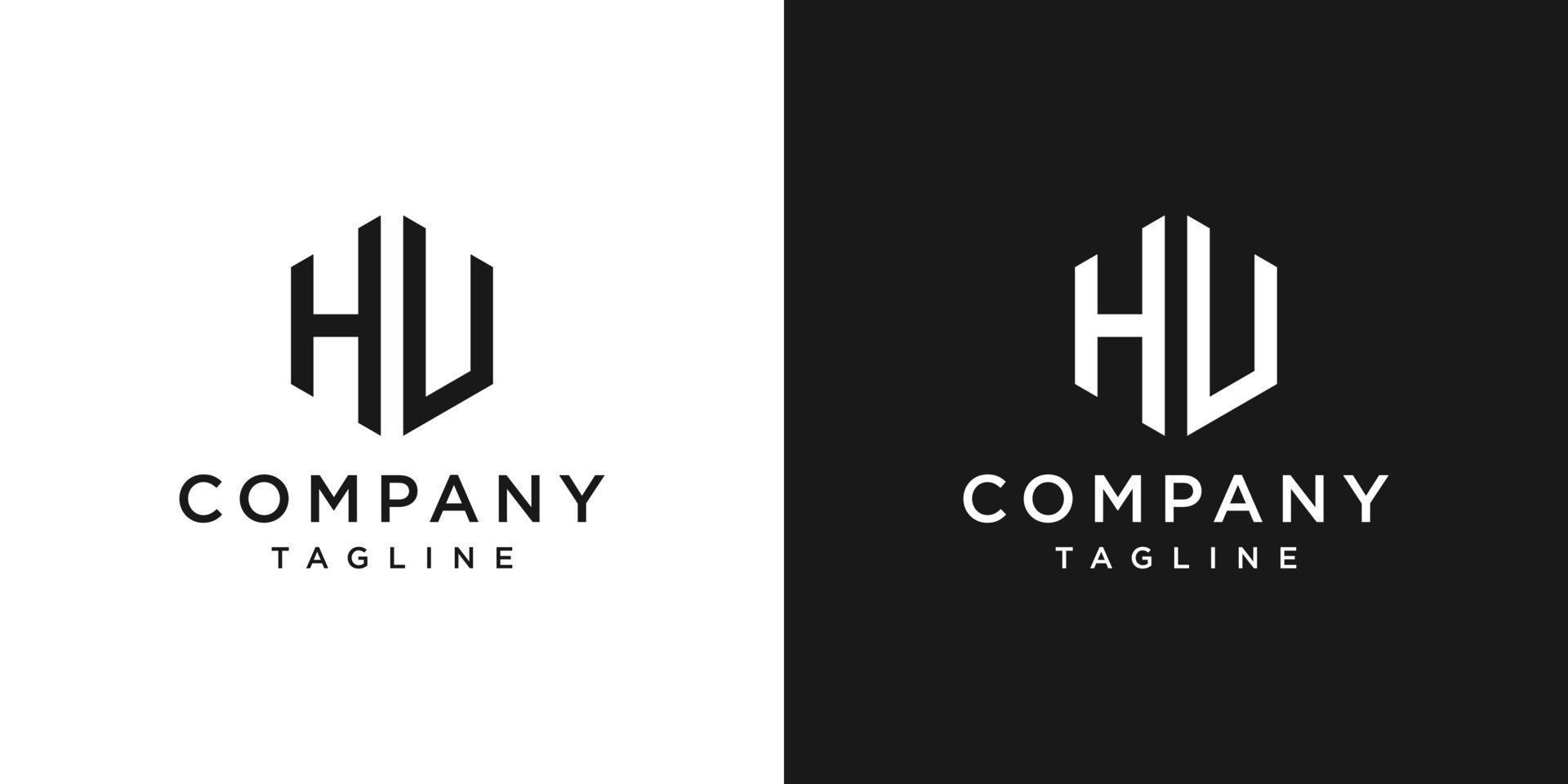 lettre créative hu monogramme hexagone logo design icône modèle fond blanc et noir vecteur