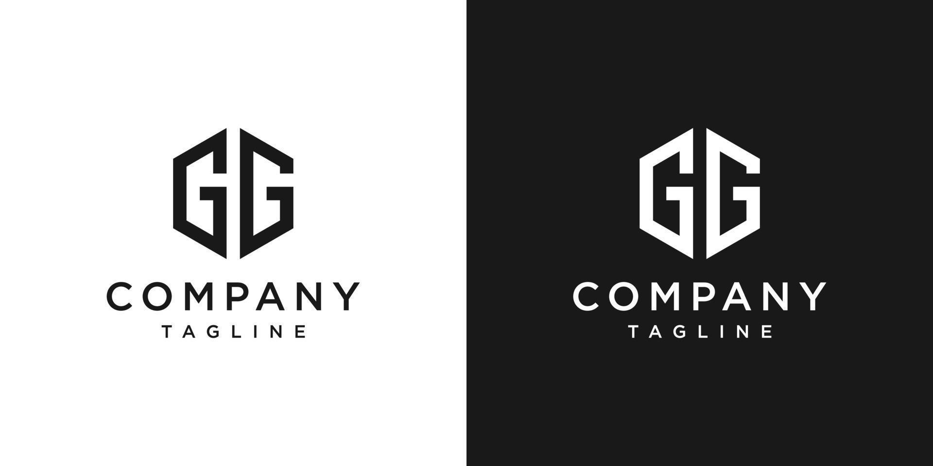 lettre créative gg monogramme hexagone logo design icône modèle fond blanc et noir vecteur