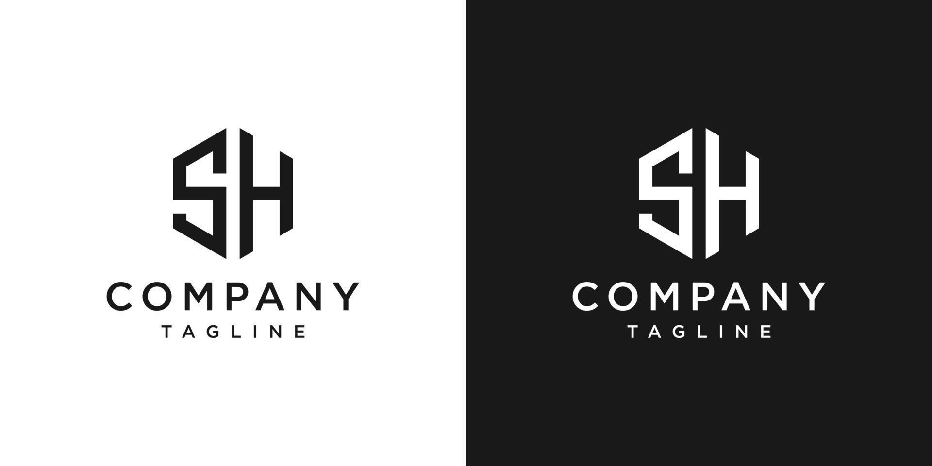 lettre créative sh monogramme logo design icône modèle fond blanc et noir vecteur
