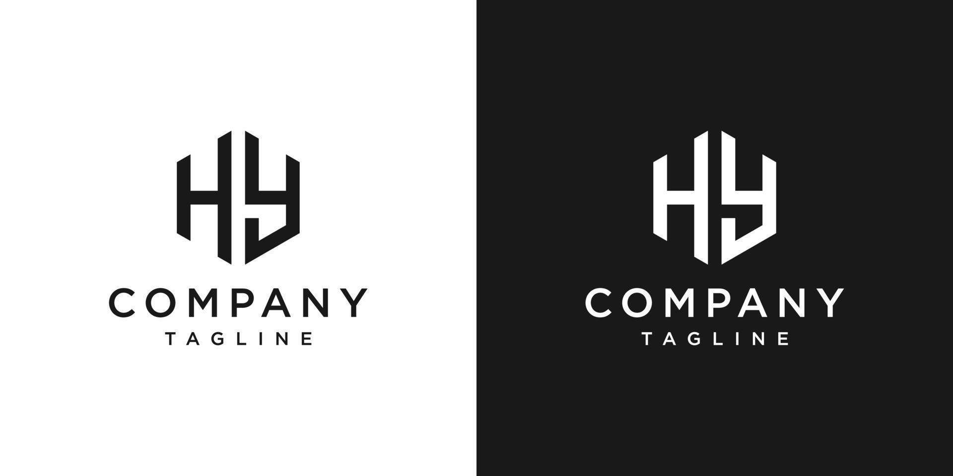 lettre créative hy monogramme hexagone logo design icône modèle fond blanc et noir vecteur