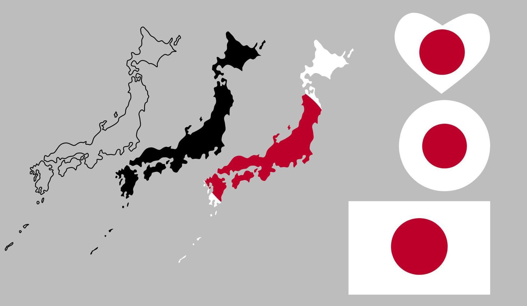 Japon carte drapeau jeu d'icônes vecteur