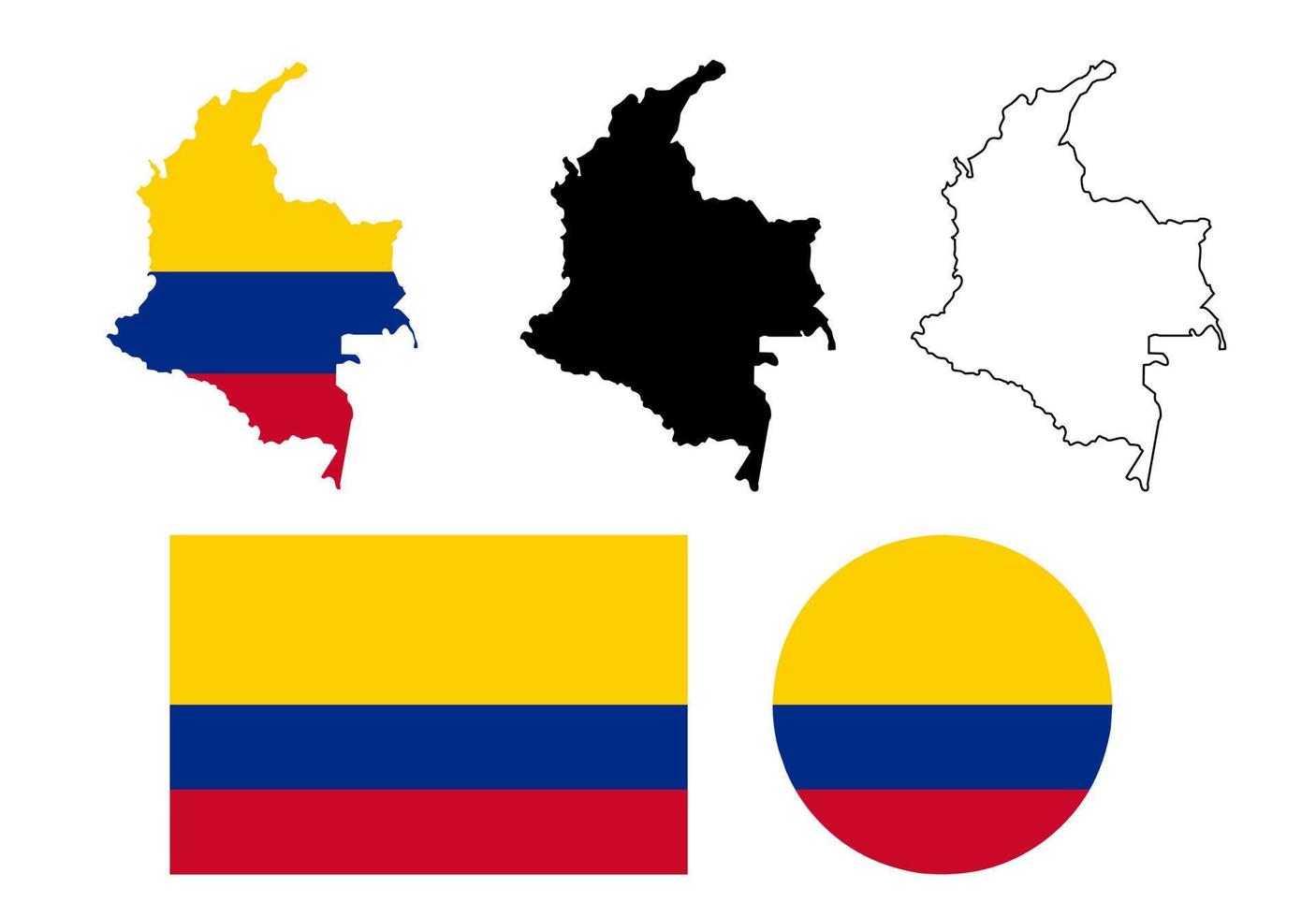 colombie, carte, drapeau, icône, ensemble, isolé, blanc, fond vecteur
