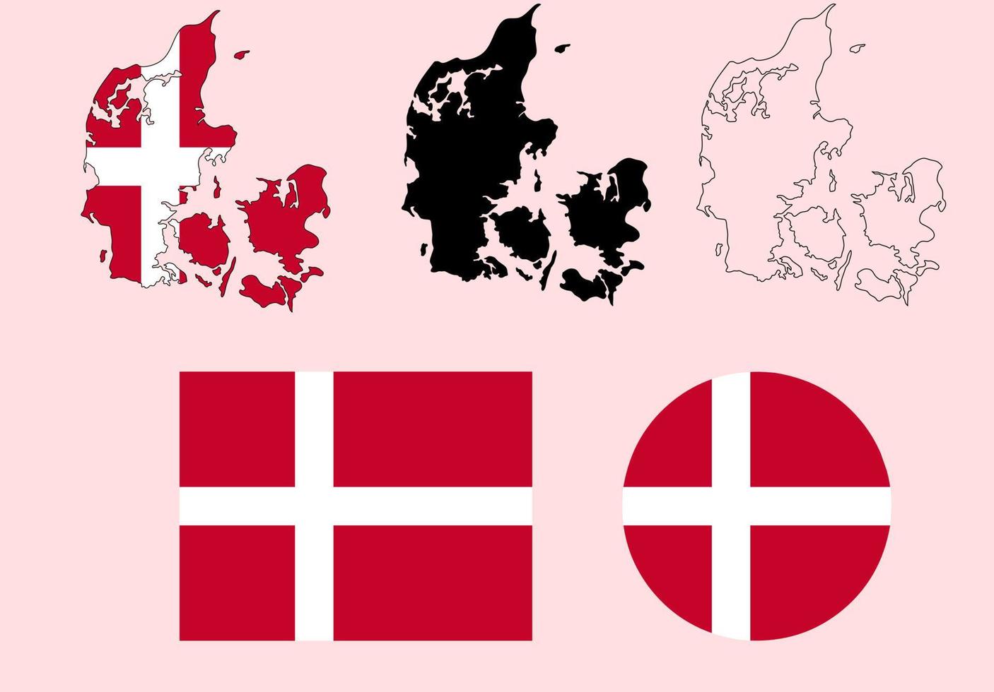 danemark carte drapeau jeu d'icônes vecteur