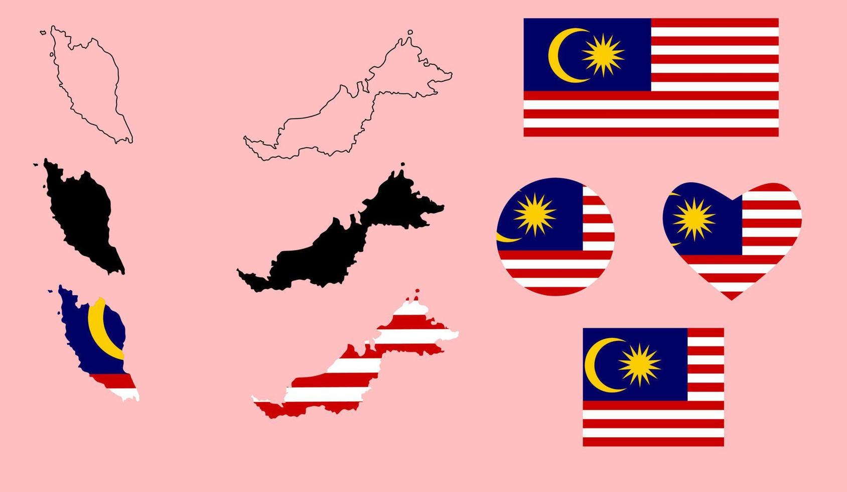 malaisie carte drapeau jeu d'icônes vecteur