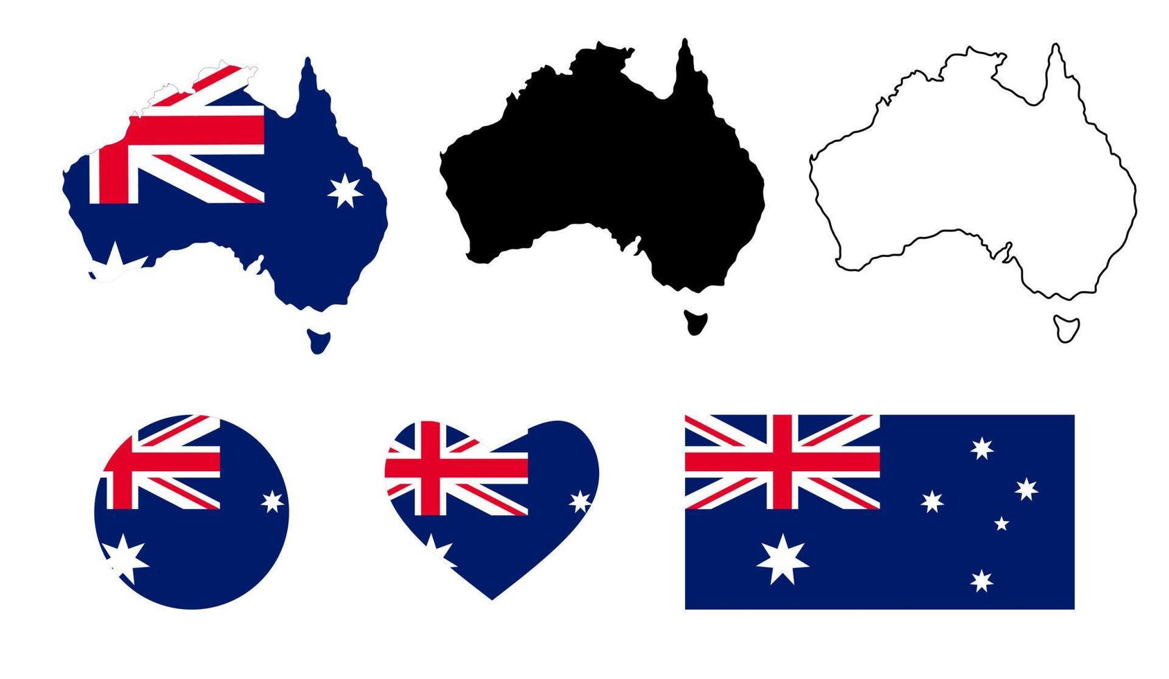 Australie carte drapeau jeu d'icônes isolé sur fond blanc vecteur
